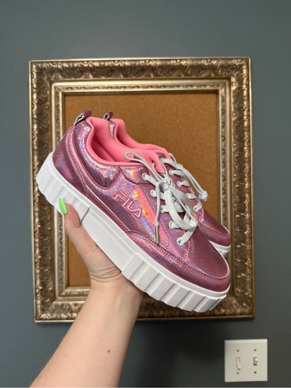 Fila Pink Holographic Chunky Platform Sneakers